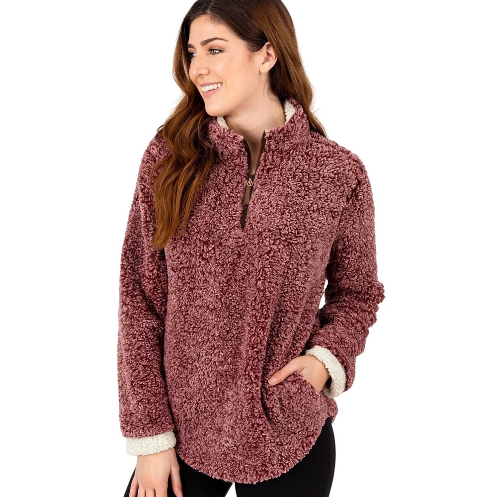 Weatherproof Vintage Sherpa Quarter Zip Pullover‎ Cozy Faux Fur Burgundy Size S